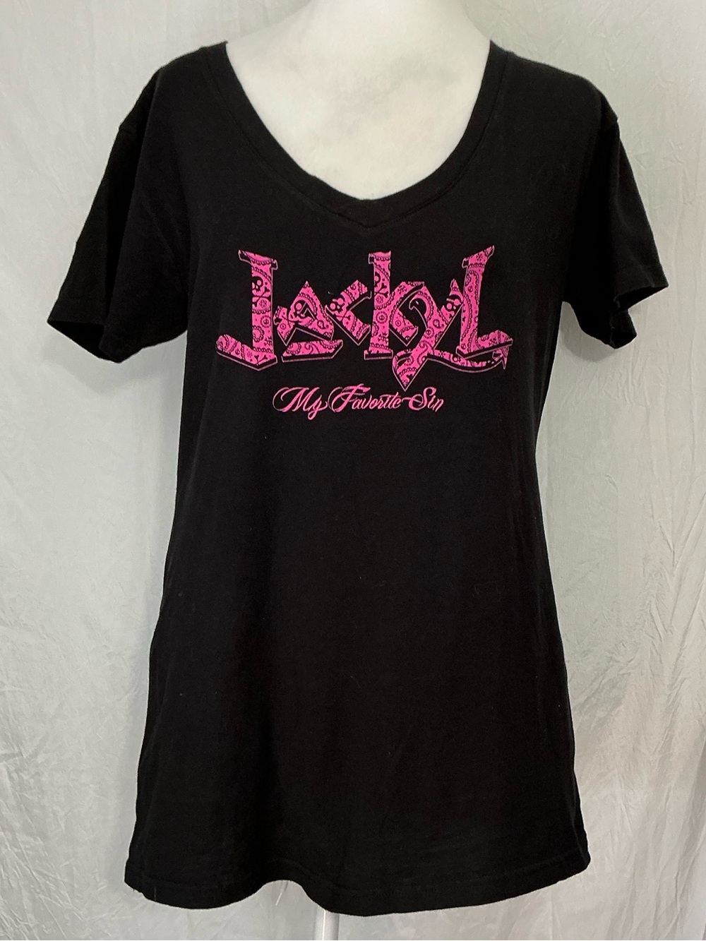 Jackal Black V-Neck Tee with Pink Logo